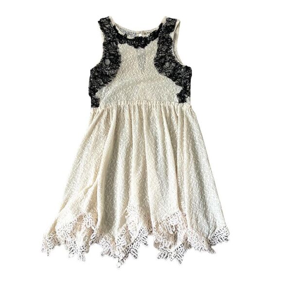 Free People Women Cream & Black Lace Casual Mini Dress - Picture 10 of 14